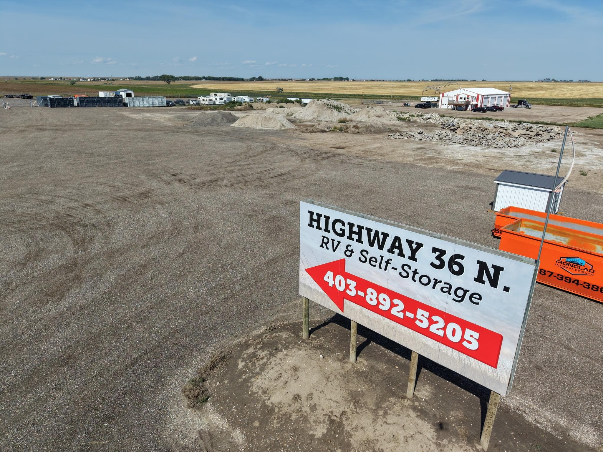 Highway 36 North RV and Self Storage roadside sign at the property entrance